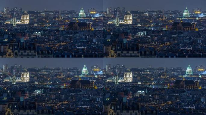 从蒙马特看到美丽的巴黎夜景。法国巴黎