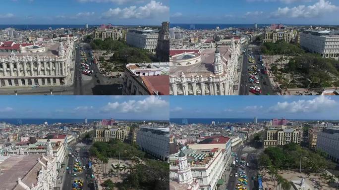 建筑物古巴景观哈瓦那老无人机在空中飞行