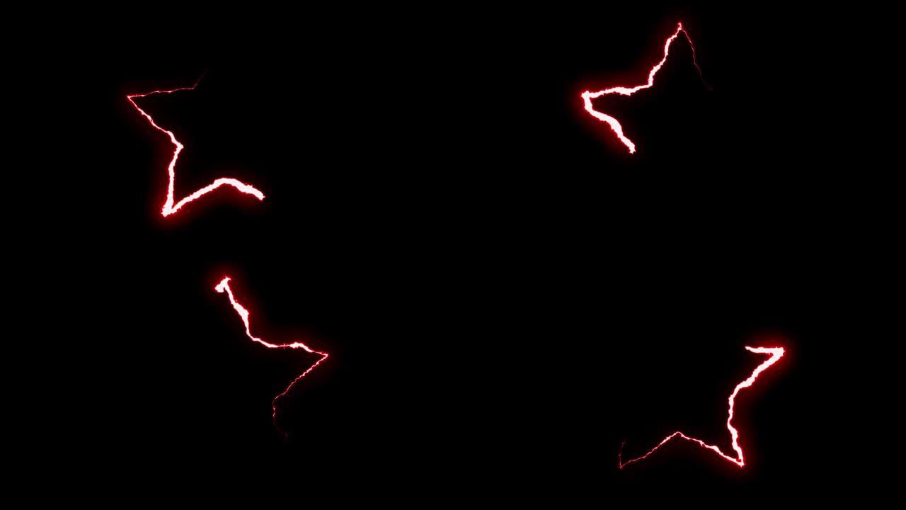 可循环红色霓虹灯闪电星符号形状飞行黑色背景动画新质量独特自然光效果视频素材