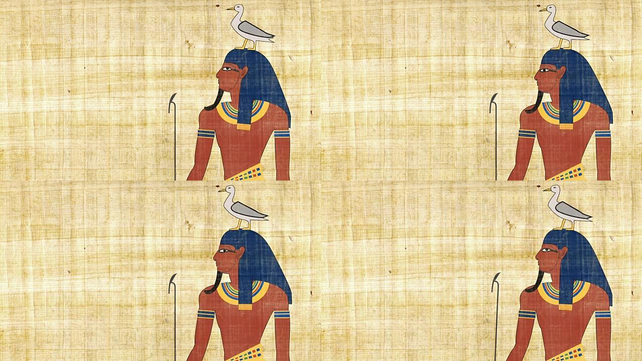 纸莎草纸背景上的埃及地球之神Geb