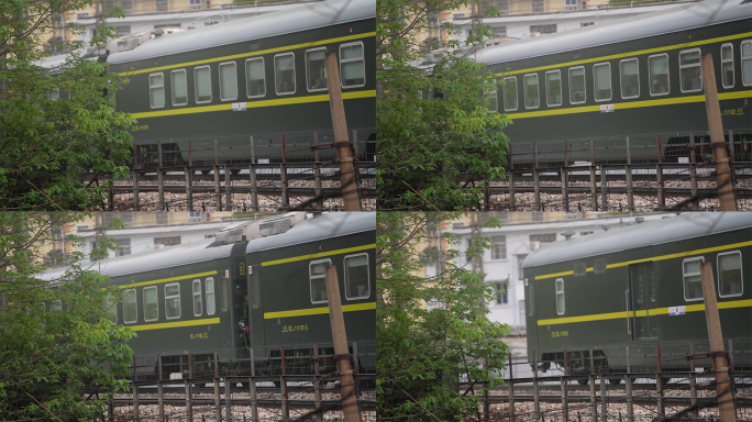 4k实拍绿皮老式火车镜头素材