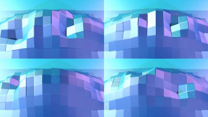抽象简单的蓝紫色低聚3D表面作为控制论场。柔和的几何低聚运动背景与纯蓝紫色多边形。4k全高清无缝循环