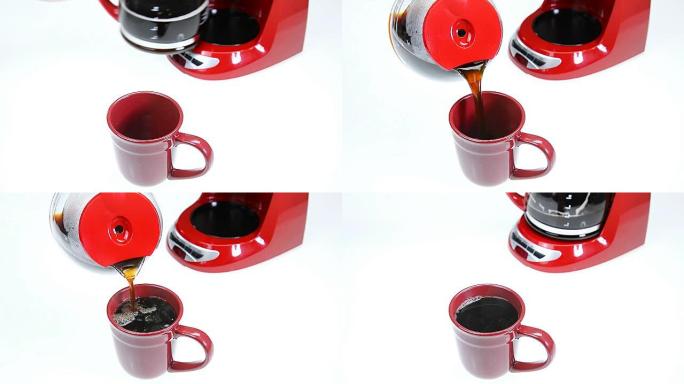 红色咖啡杯配新鲜冲泡咖啡