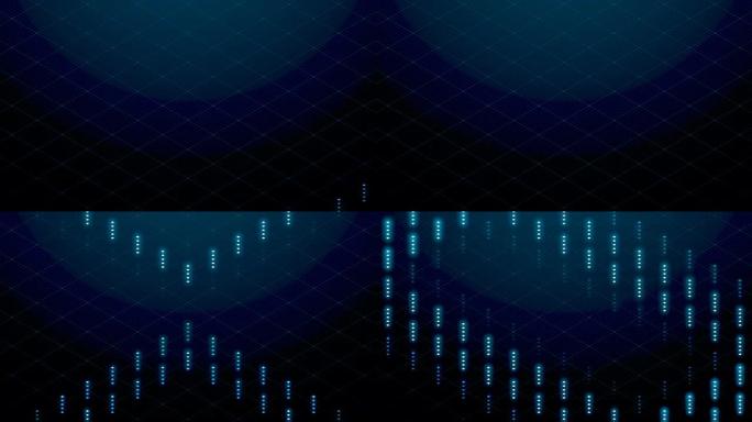 抽象3D等距虚拟波纹钻石方形覆盖层，蓝色带网格图案插图，黑色背景上的区块链技术概念设计，无缝循环动画