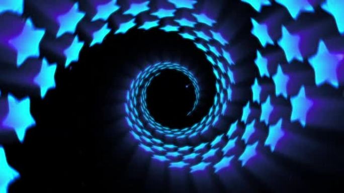 蓝色星星的照明隧道，旋转线循环动画，