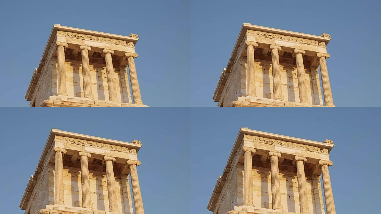 放大希腊雅典雅典娜耐克神庙的镜头