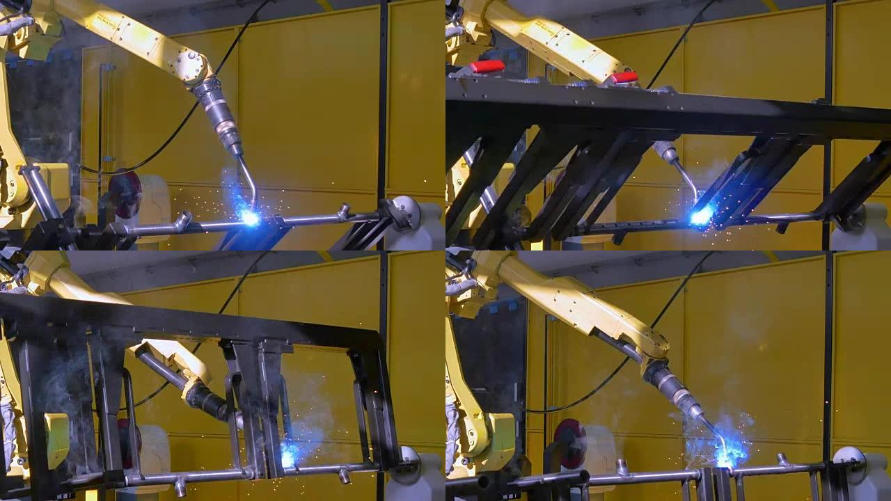 工厂工业数控机床上金属铁的激光氩气焊接。