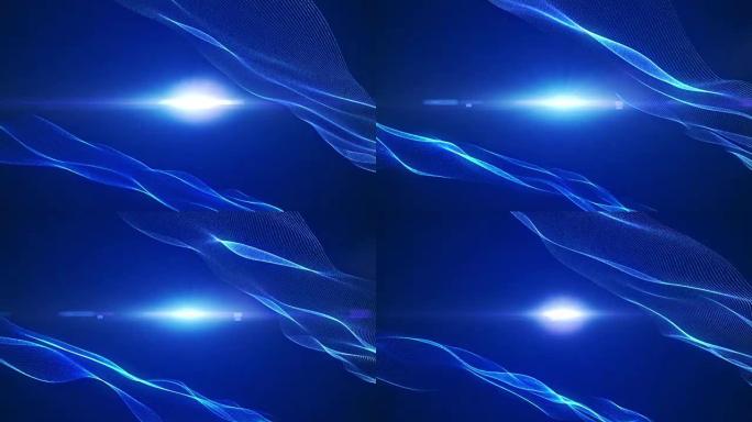 对角线移动的蓝色舞蹈波与明亮的中心光的天赋 (在空间)-动画运动背景循环