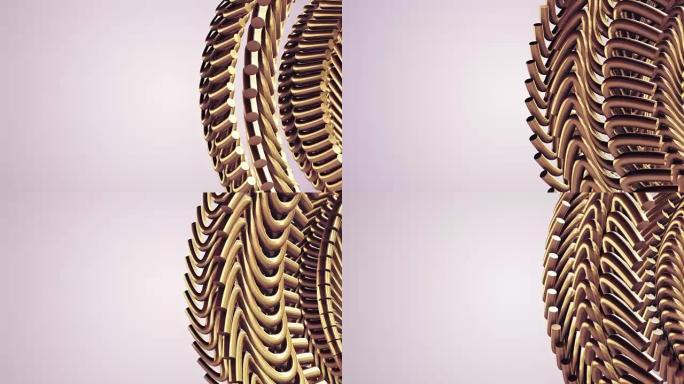 移动旋转金色金色金属齿轮链条元素无缝循环动画3d运动图形背景新质量工业技术建筑未来酷快乐视频片段