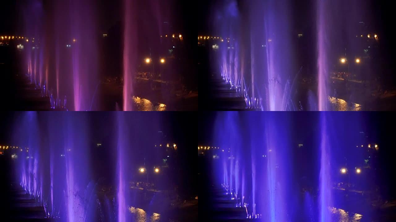 喷泉。河上的五彩喷泉。乌克兰。基辅