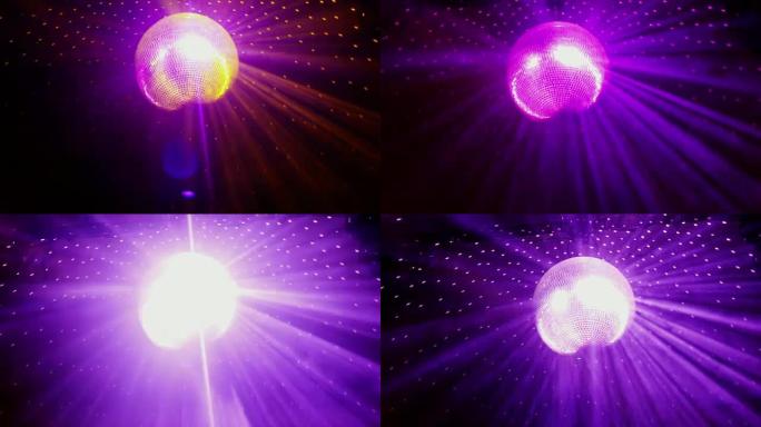带有明亮光线的迪斯科球在天花板上旋转，以慢动作照耀着派对。1920x1080