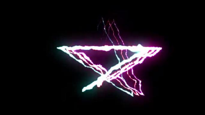 可循环红色紫色蓝色霓虹灯闪电星星符号形状飞行黑色背景动画新质量独特自然光效果视频素材