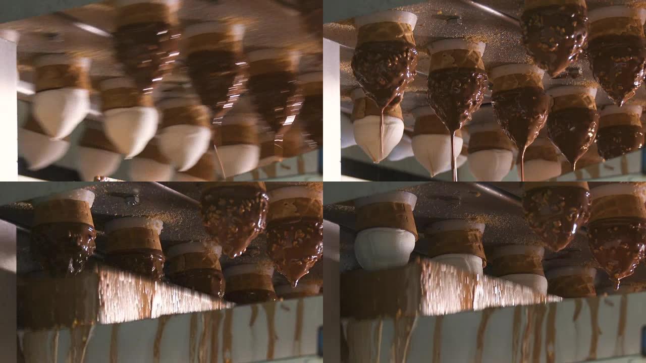 冰淇淋厂的坚果巧克力釉