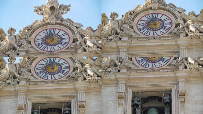 时钟即将在中午12点从意大利梵蒂冈罗马的圣彼得大教堂敲响