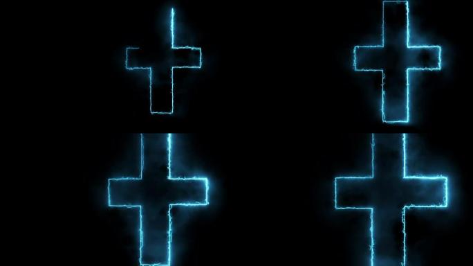 发光十字架在黑色背景-动画