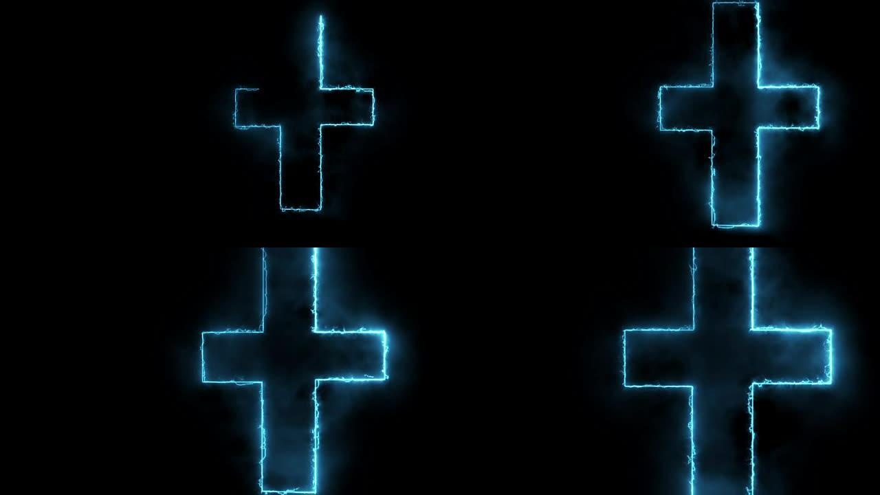发光十字架在黑色背景-动画