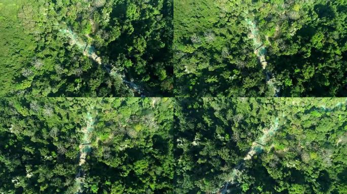 无人机拍摄的4k视频鸟瞰图。匡斯瀑布老挝琅勃拉邦市著名地标自然旅游地。