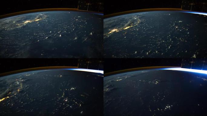 从国际空间站看到的地球。从太空观察到美丽的地球。美国国家航空航天局从太空拍摄地球的时间推移。NASA