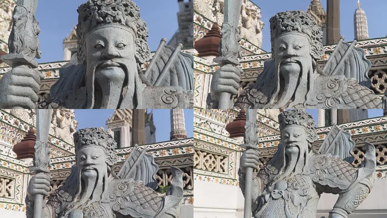 手持式特写镜头:卧龙寺的中国武士石雕