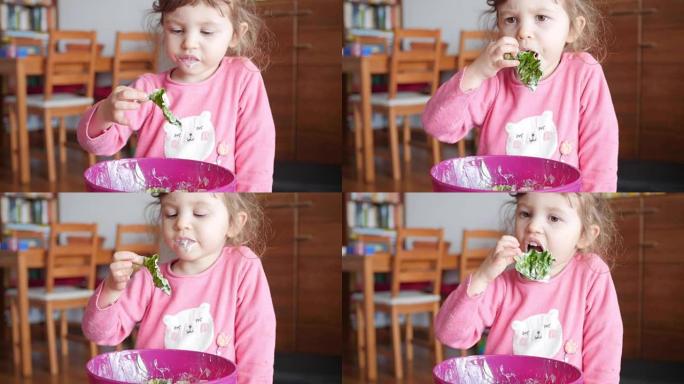 吃绿色莴苣叶的孩子