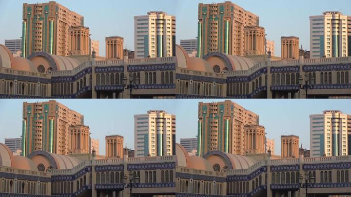 蓝色露天市场，天际线，沙迦，沙迦，城市景观，摩天大楼，VAE，4K