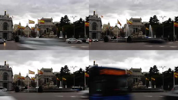 马德里的西贝莱斯喷泉。时间流逝。