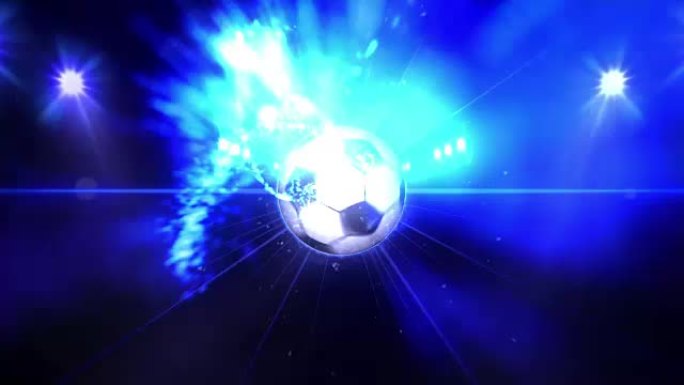 足球，亮蓝色聚光灯，夜景