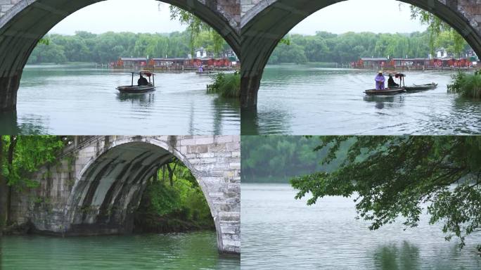 雨天西湖的游船