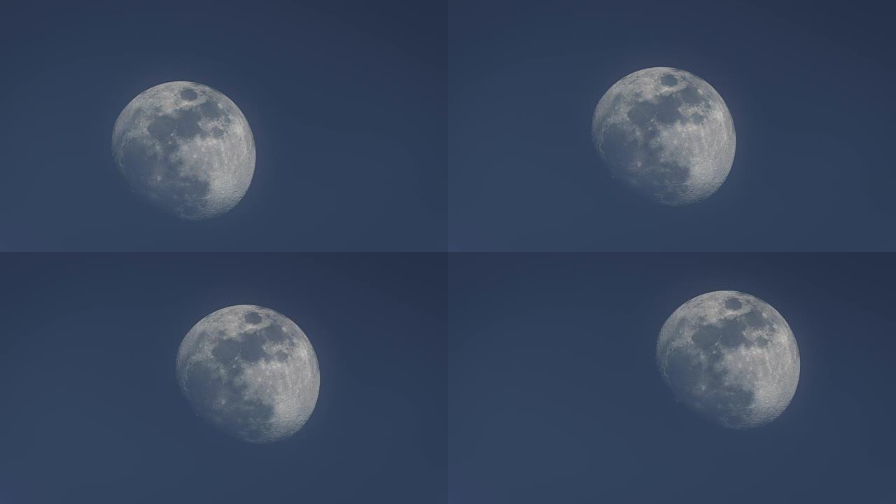 3/4凸月穿越傍晚天空的大特写-时间流逝