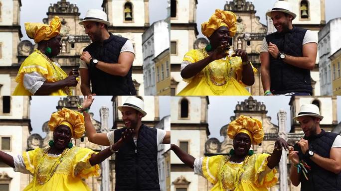 在巴西巴伊亚州萨尔瓦多与巴亚纳-巴西女子共舞