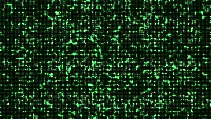 抽象点闪光闪光绿色二进制数字代码，计算机生成无缝循环抽象运动黑色背景，新技术