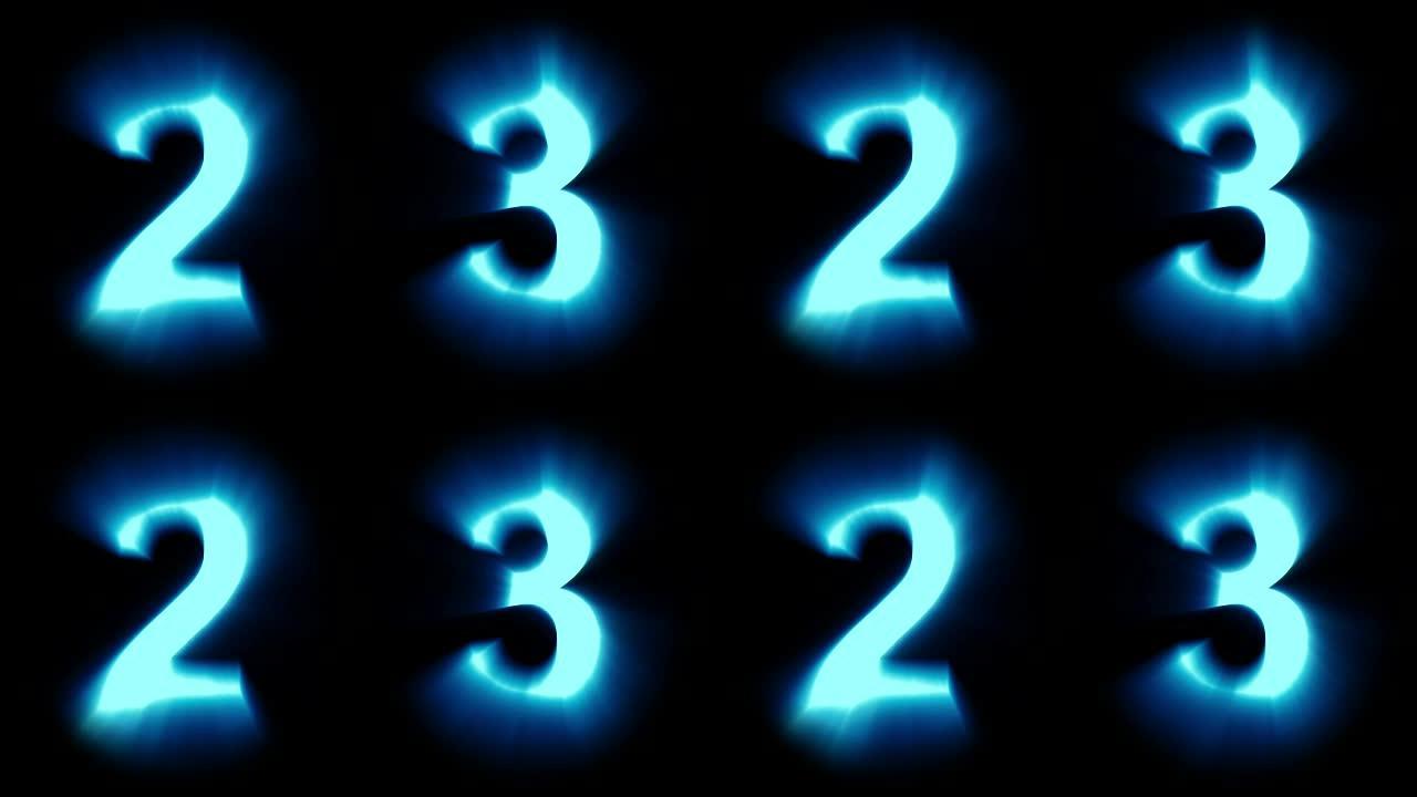 灯数字2和3-冷蓝光-闪烁闪烁动画循环-隔离
