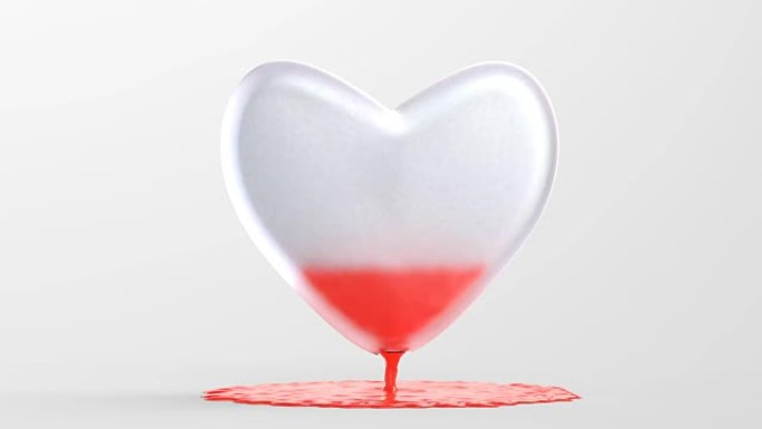 血液流出的玻璃心脏的3D插图