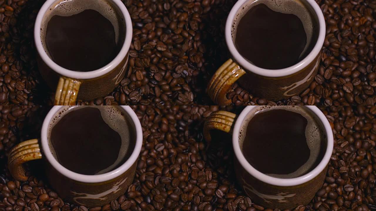 咖啡豆环绕杯子