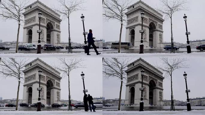 法国巴黎罕见的下雪天带来的胜利