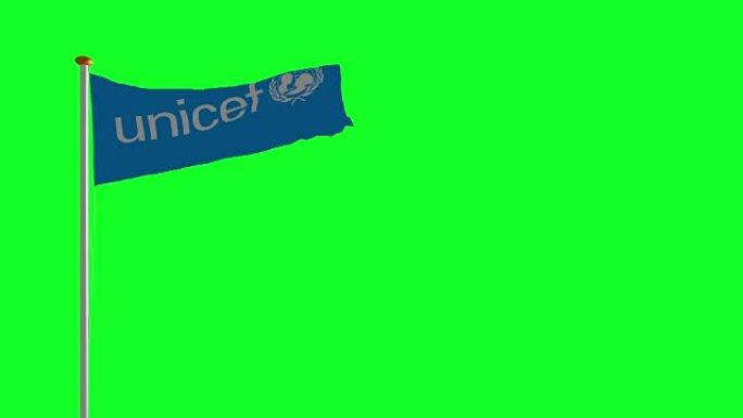 绿色屏幕上的联合国儿童基金会旗帜