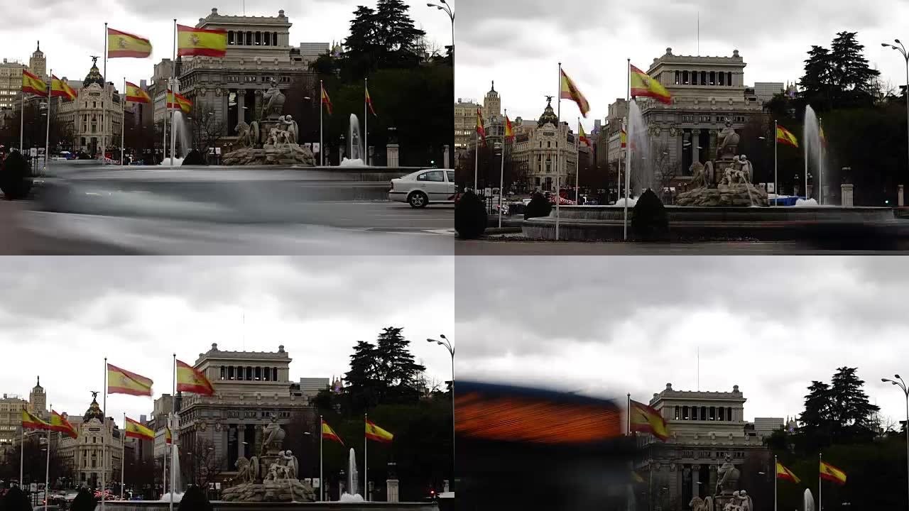 马德里的西贝莱斯喷泉。时间流逝。