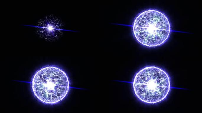 4K蓝色能量球，带等离子束辐射电子射线