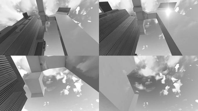 企业建筑的黑白3D动画和渲染