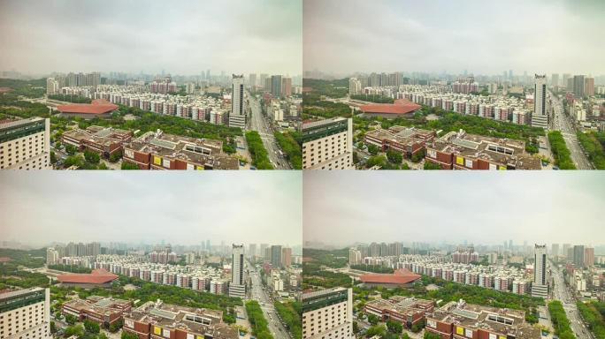 雾天武汉市革命博物馆屋顶全景4k延时中国
