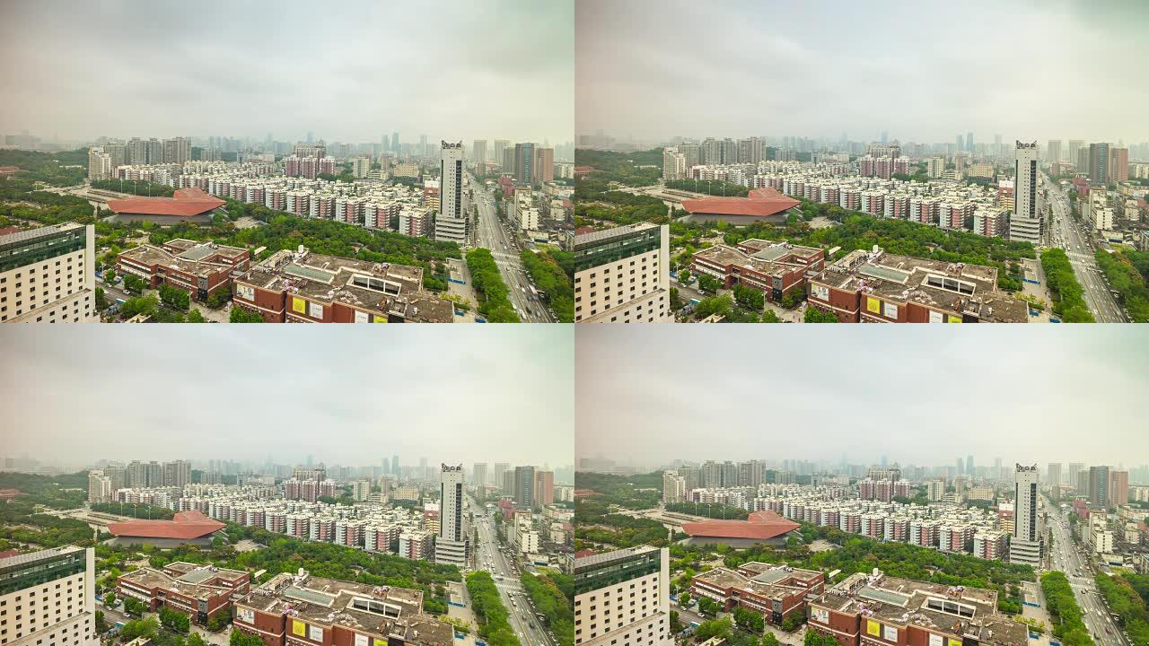雾天武汉市革命博物馆屋顶全景4k延时中国
