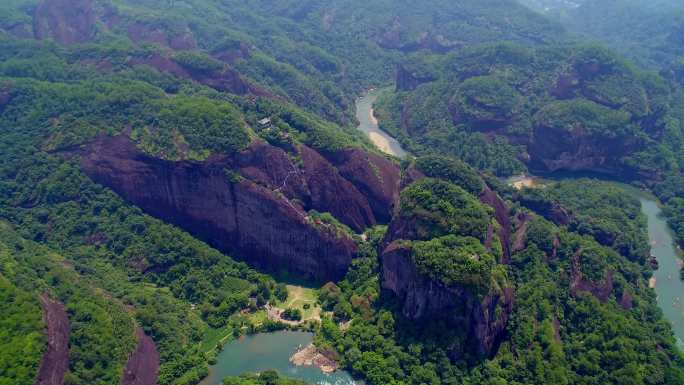 航拍武夷山天游峰、丹霞地貌及九曲溪