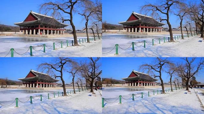 韩国首尔庆福宫冬雪