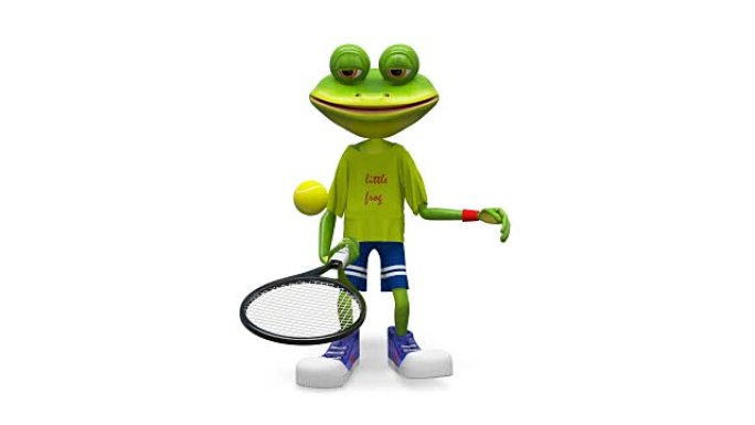 带阿尔法通道网球拍的3D动画青蛙