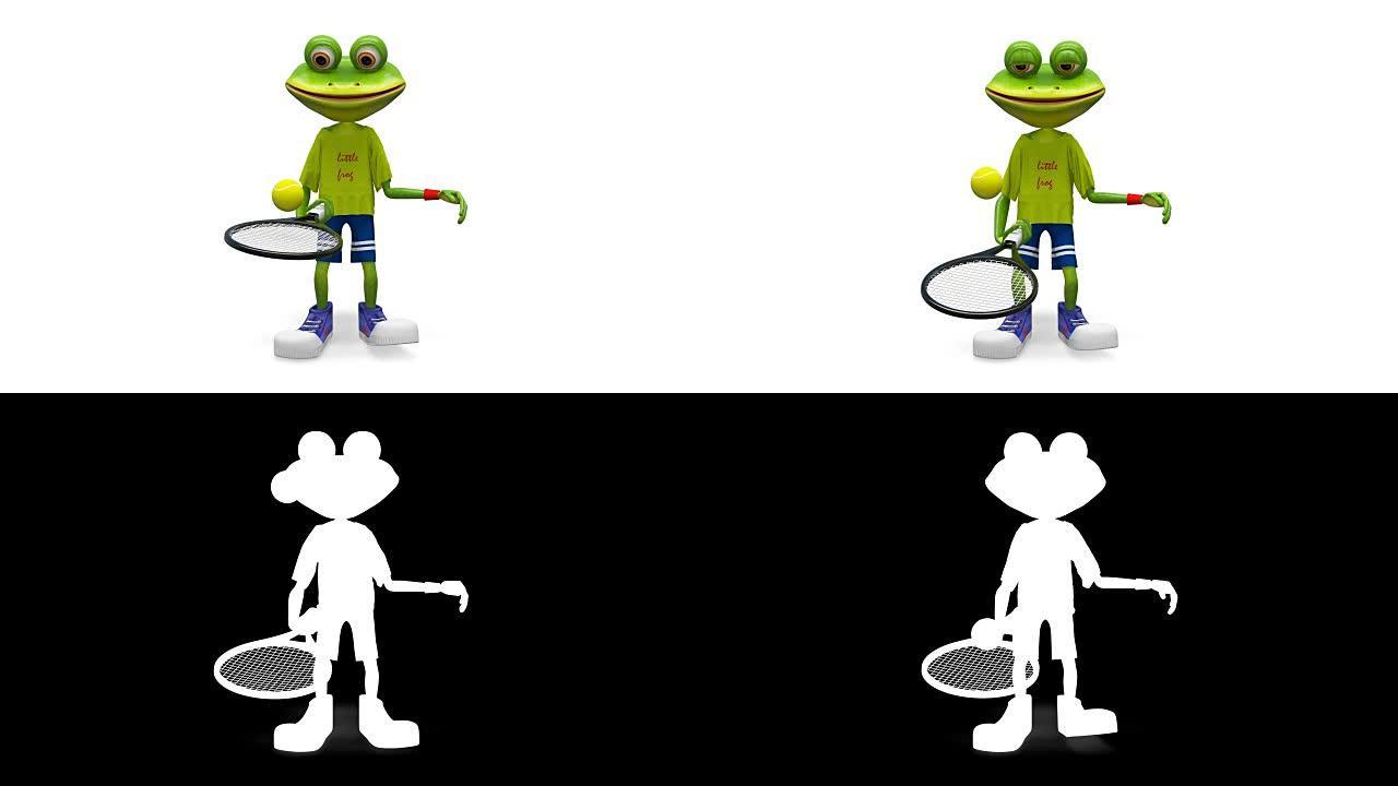 带阿尔法通道网球拍的3D动画青蛙