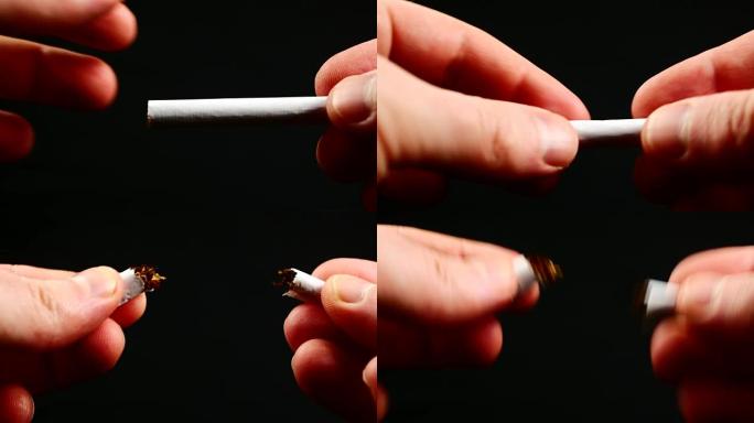 戒烟-男性手压碎香烟