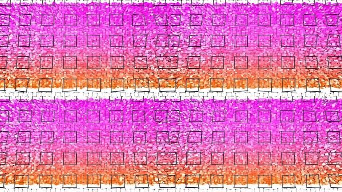 抽象低聚风格循环背景。4k 3d无缝动画。现代渐变色。黑色网格两层v1的低聚橙红色表面