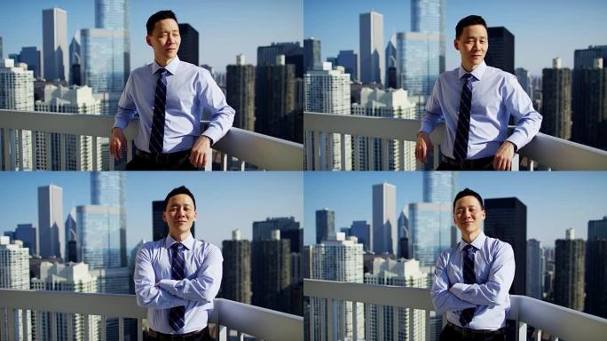 芝加哥屋顶上的亚洲企业高管肖像