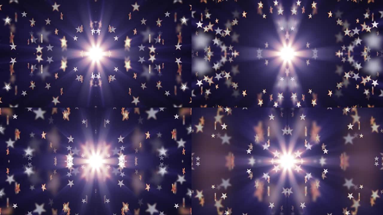对称闪亮星星移动褪色图案动画新质量复古复古节日形状多彩通用运动动态动画欢乐舞蹈音乐视频素材