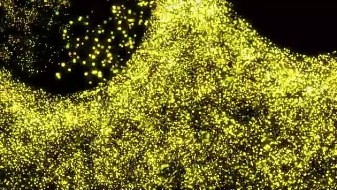 循环粒子-黄点眨眼星抽象光运动背景。